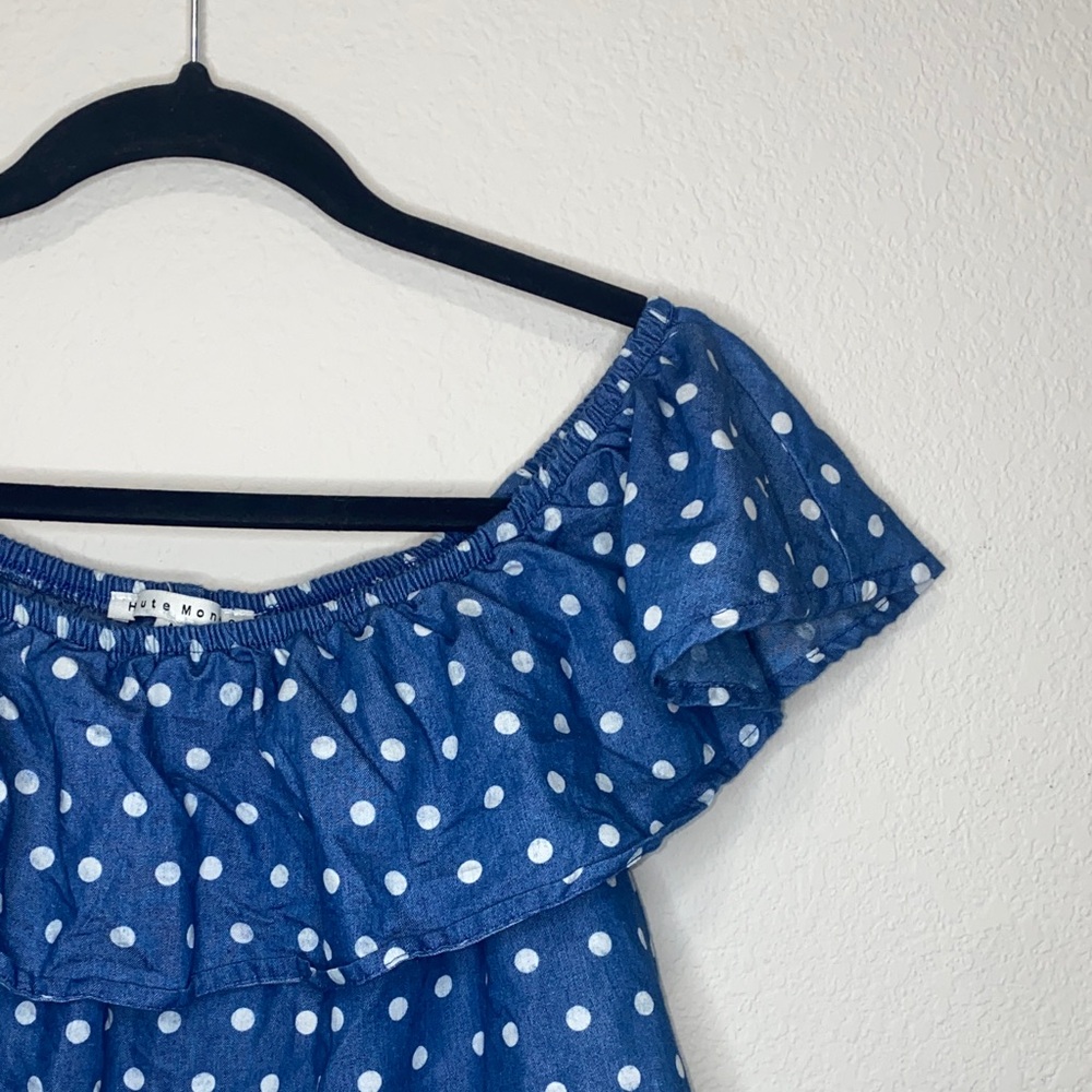 đOcean blue off the shoulder cropped polka dot top! - Picture 1 of 6